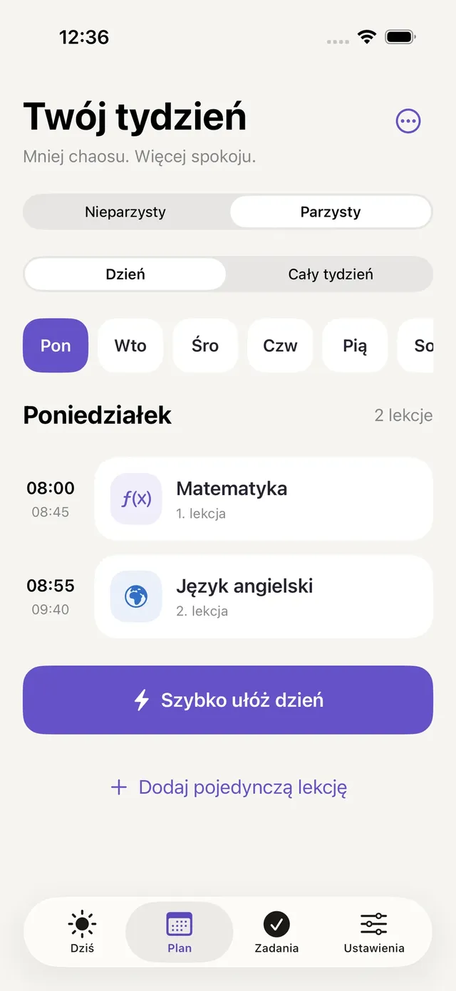 Niech plan lekcji sam wie, jaki jest tydzień